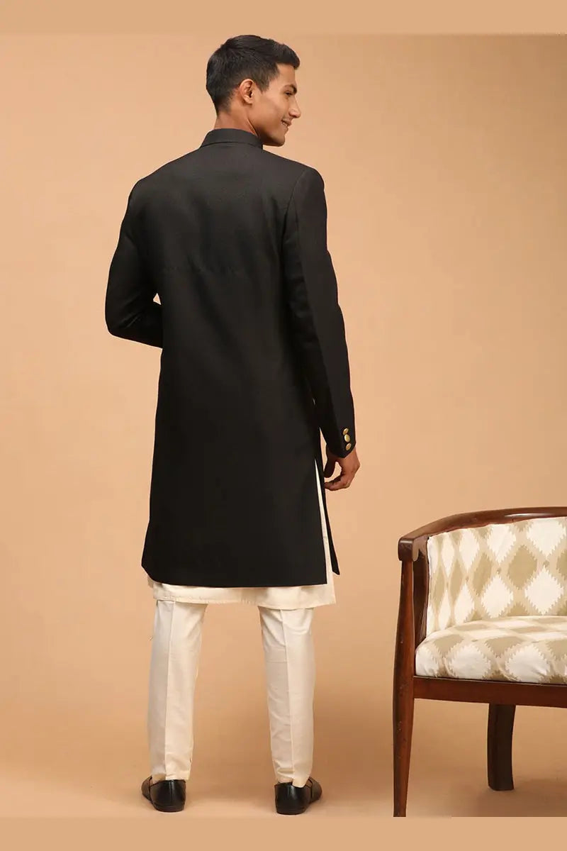 Black & Cream Indo-Western Sherwani with Gold Buttons