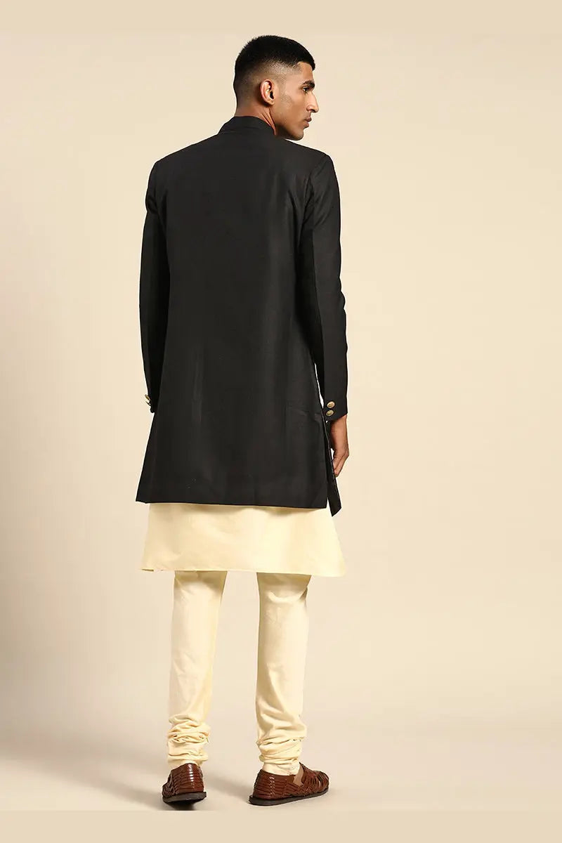 Black & Cream Indo-Western Sherwani with Gold Buttons