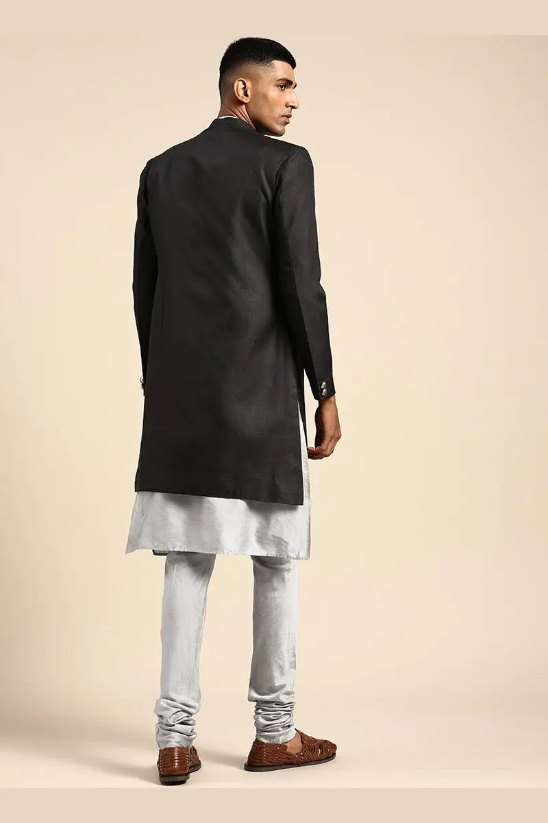 Black & Grey Indo-Western Sherwani set with Gold Buttons