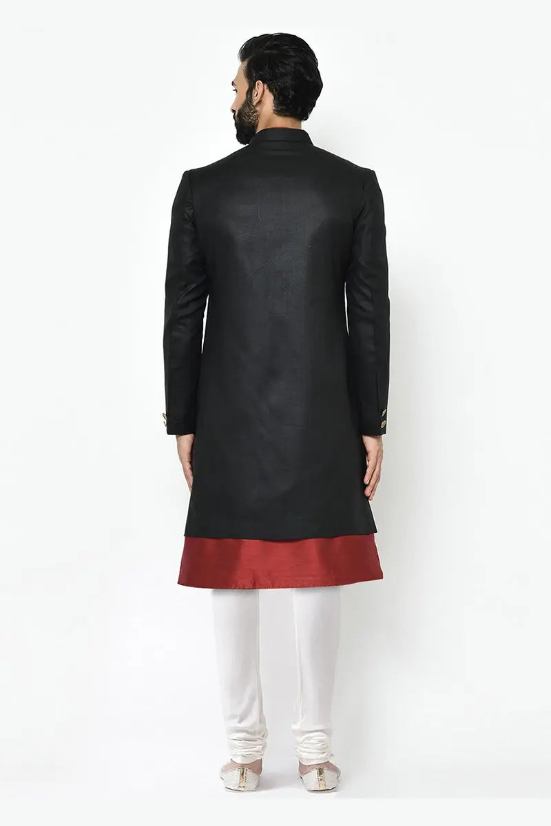 Black & White Indo-Western Sherwani with Gold Buttons