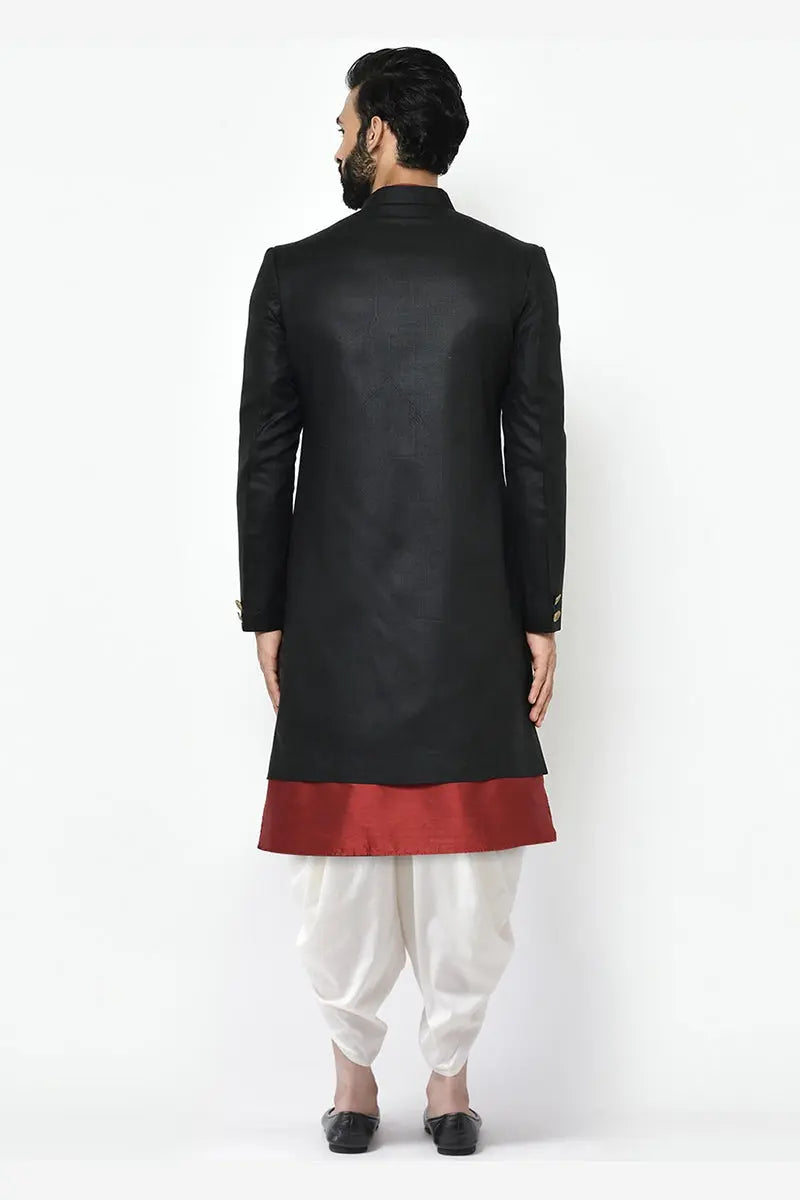 Black & White Indo-Western Sherwani with Gold Buttons