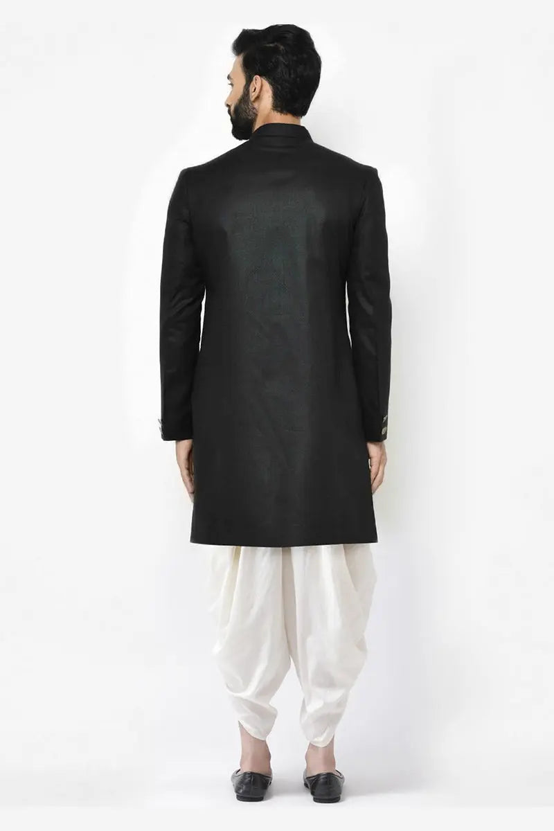 Black & White Indo-Western Sherwani with Gold Buttons