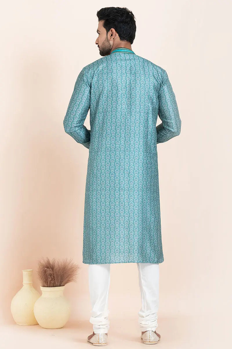 Blue & White Cotton Kurta Pajama Set for Men | Traditional Ethnic Wear