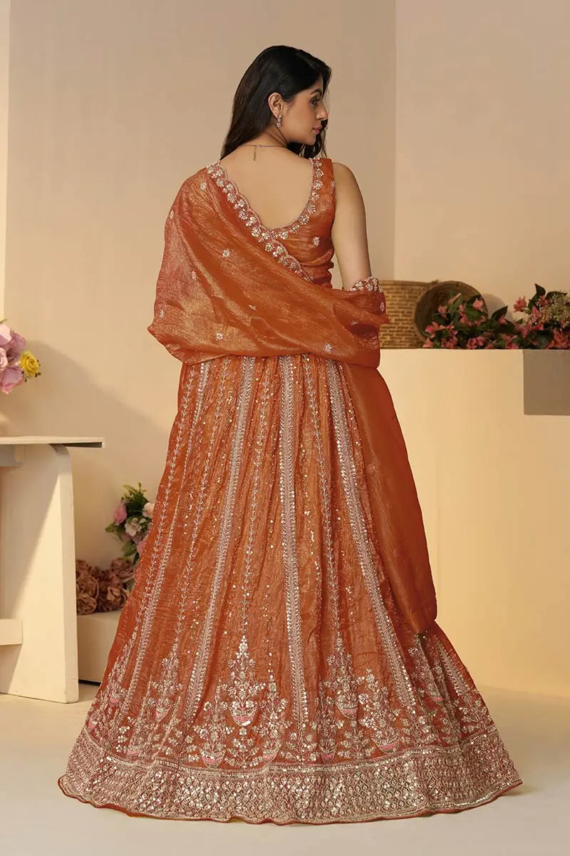 Bridal Lehenga in Rustic Orange – Perfect for Festivals