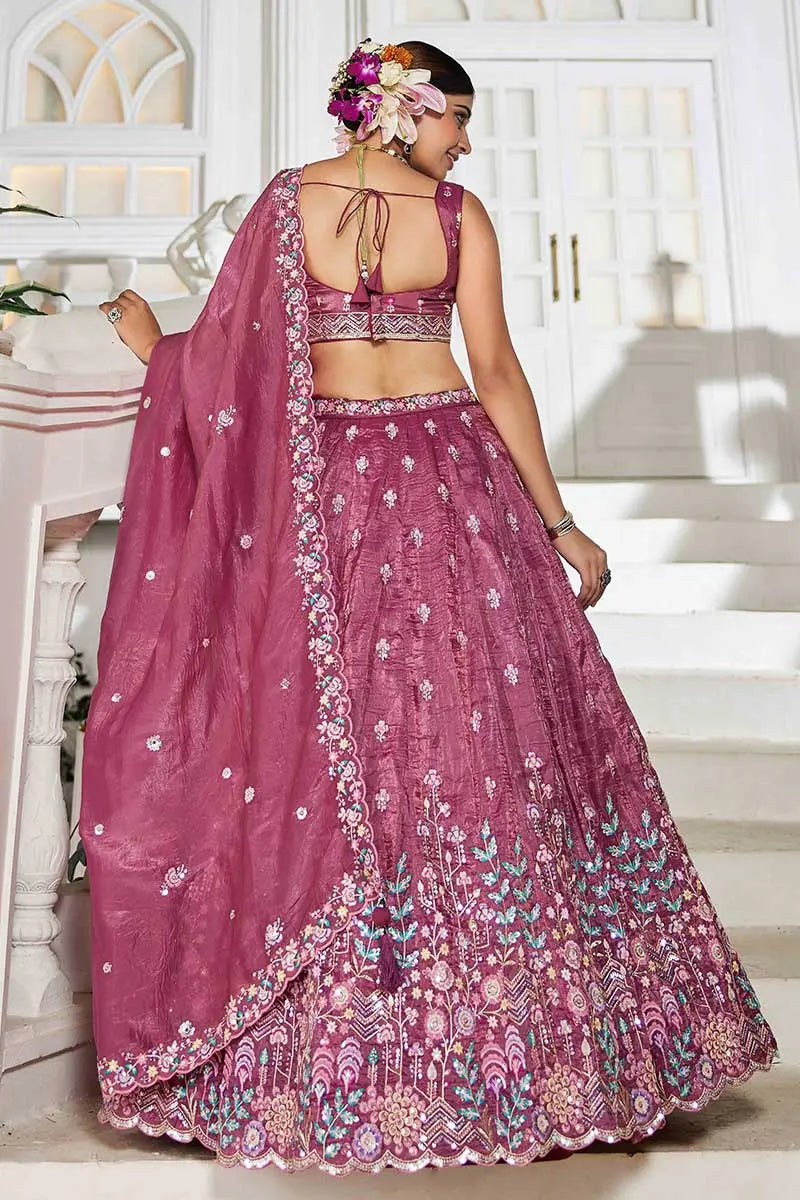 Burgundy Embroidered Lehenga with Dupatta – Festive & Wedding Wear