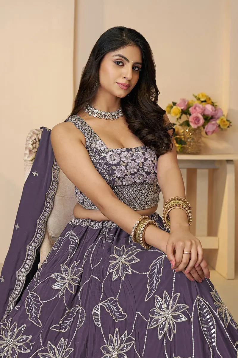 purple lehenga Celebrate in Style:  Zari & Sequin Work Lehenga for Haldi Ceremonies