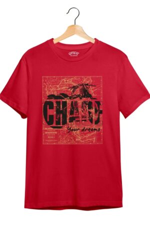 "Chase Your Dream" Printed T-Shirt – Premium Round Neck - Red - 100% Cotton Offbeat