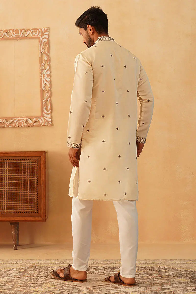 Cream Embroidered Designer Kurta Pajama Set - Traditional Wear
