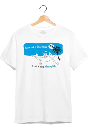 "Deep Thought" Printed T-Shirt – Premium Round Neck - White - 100% Cotton Offbeat