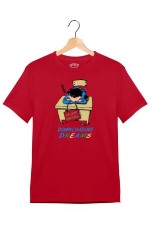 "Downloading Dreams" - Juniors T-Shirt –  Premium Round Neck - Red - 100% Cotton Offbeat