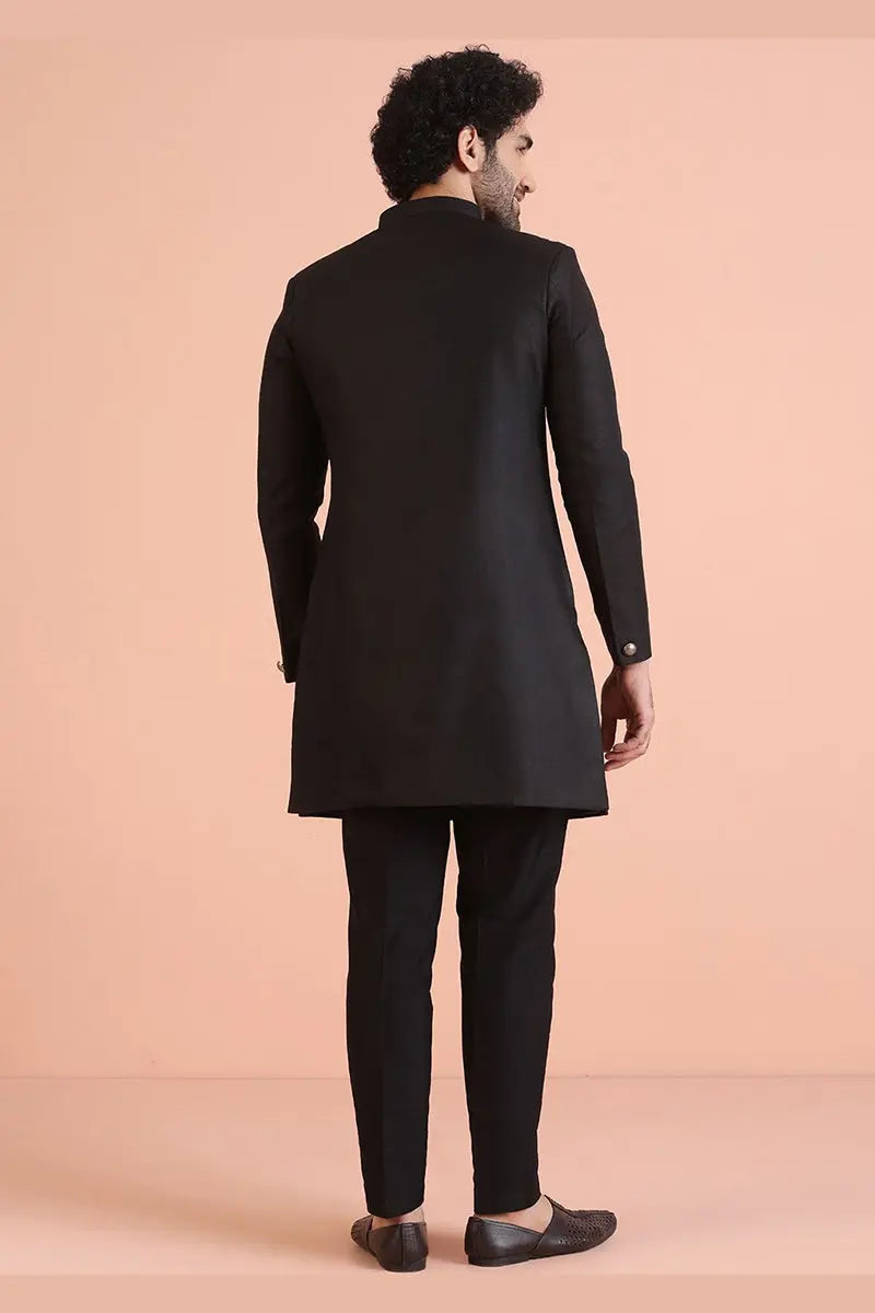 Elegant Black Indo-Western Sherwani with Gold Buttons