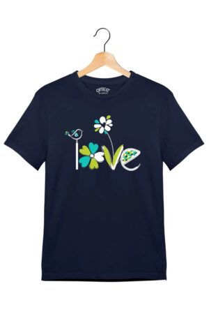 "Flower Love" - Juniors Unisex T-Shirt – Premium Round Neck - Navy Blue - 100% Cotton Offbeat