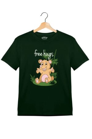 "Free Hugs" - Kids Unisex T-Shirt – Premium Round Neck - Bottle Green - 100% Cotton Offbeat