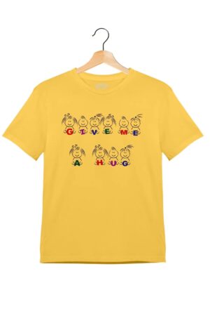 "Give Me a Hug" - Kids Unisex T-Shirt – Premium Round Neck - Minion Yellow - 100% Cotton Offbeat