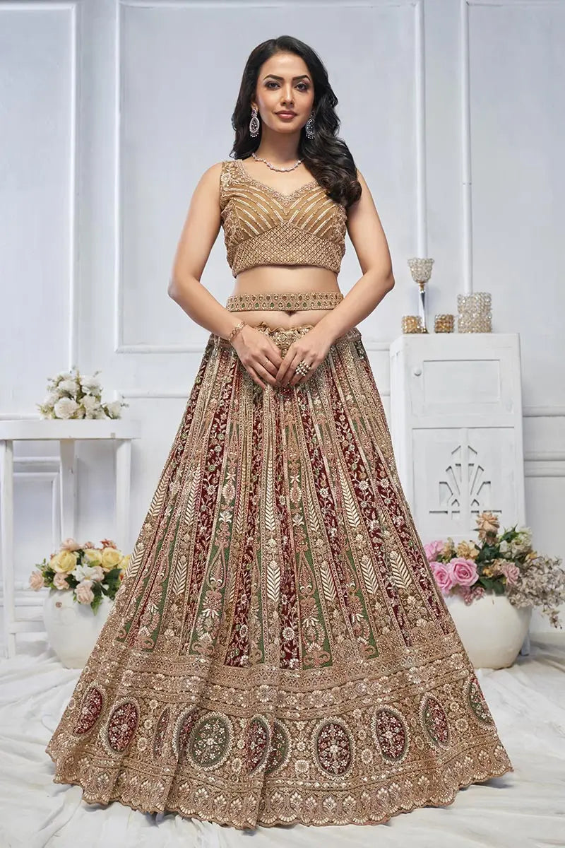 Golden Heavy Embroidered Bridal Lehenga with Mirror & Zari Detailing