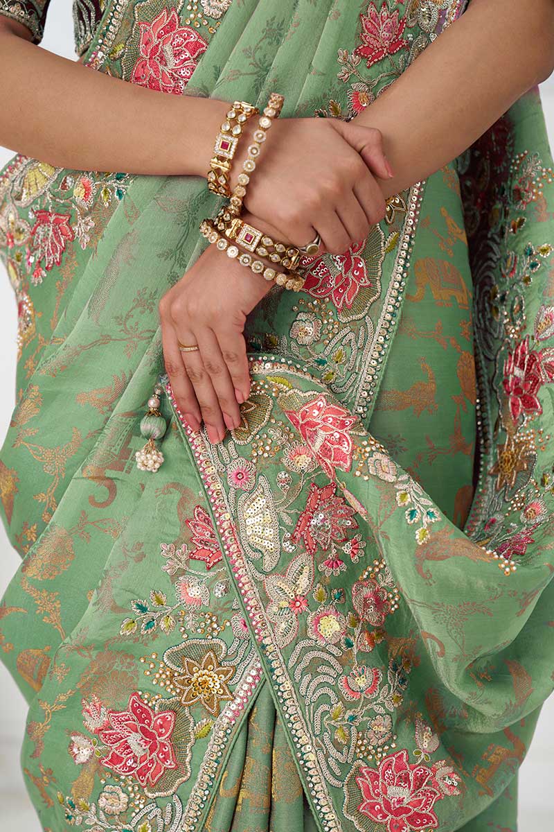 Floral Saree Elegance in Multi-Thread Embroidered Saree
