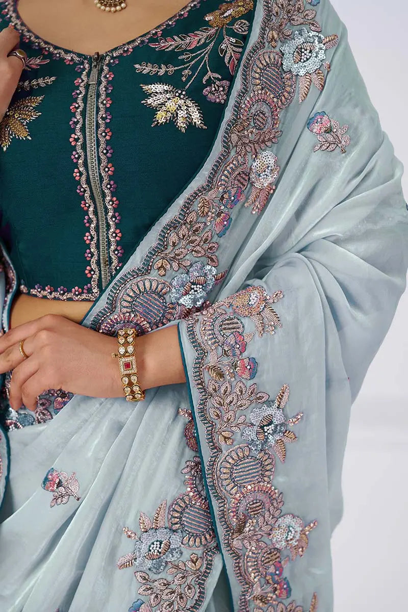 Graceful grey in Rich Silk Fendi Saree with Zari and Sparkling Sequins