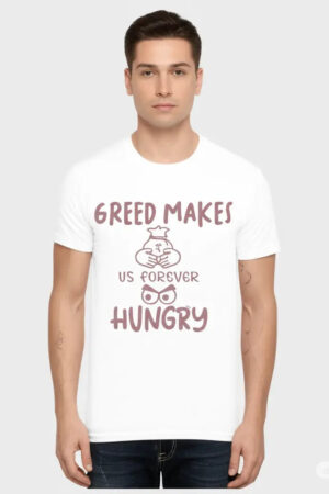Greed Makes Hungry - Graphic T-Shirt – 100% Cotton - Sunflower Yellow & White Variants Offbeat