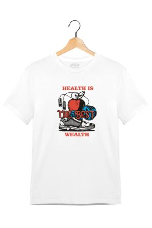 "Health Is Wealth" - Juniors Unisex T-Shirt – Premium Round Neck - White - 100% Cotton Offbeat