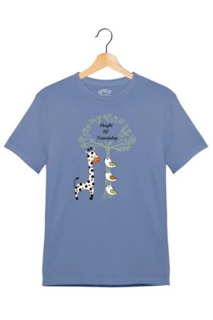 "Height of Friendship" - Juniors Unisex T-Shirt – Premium Round Neck - Pigeon Blue - 100% Cotton Offbeat