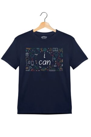 "I Can" - Kids Unisex T-Shirt – Premium Round Neck - Navy Blue - 100% Cotton Offbeat