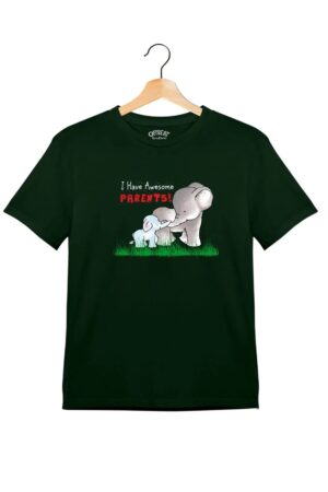 "I Have Awesome Parents" - Kids Unisex T-Shirt – Premium Round Neck - Bottle Green - 100% Cotton Offbeat