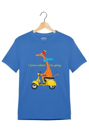 "I Know Where I’m Going" - Juniors Unisex T-Shirt – Premium Round Neck - Electric Blue - 100% Cotton Offbeat