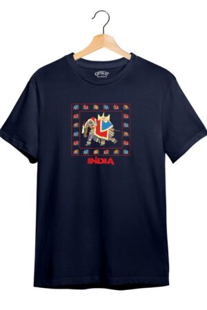 "India Elephant" Printed T-Shirt – Premium Round Neck - Navy Blue - 100% Cotton Offbeat