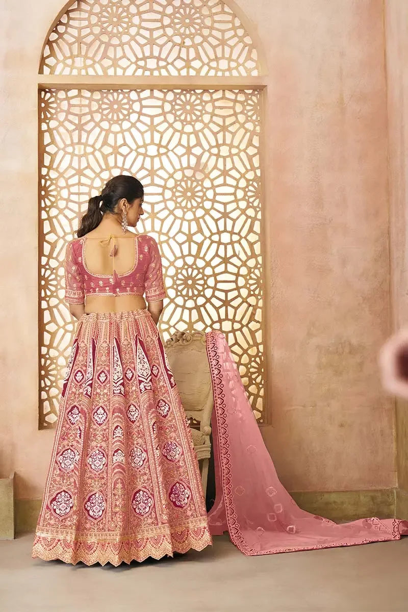 Pink Banarasi Aari Work Lehenga with Dupatta KSR