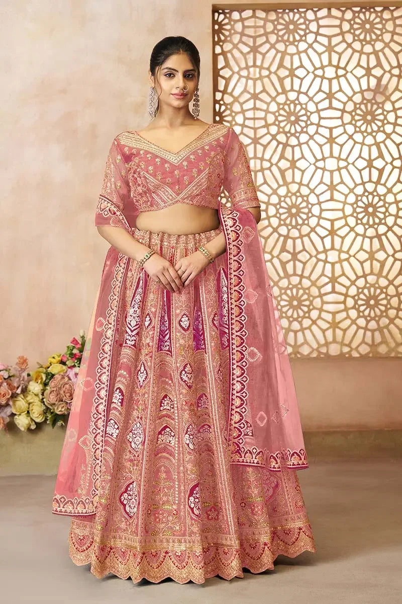 Pink Banarasi Aari Work Lehenga with Dupatta KSR