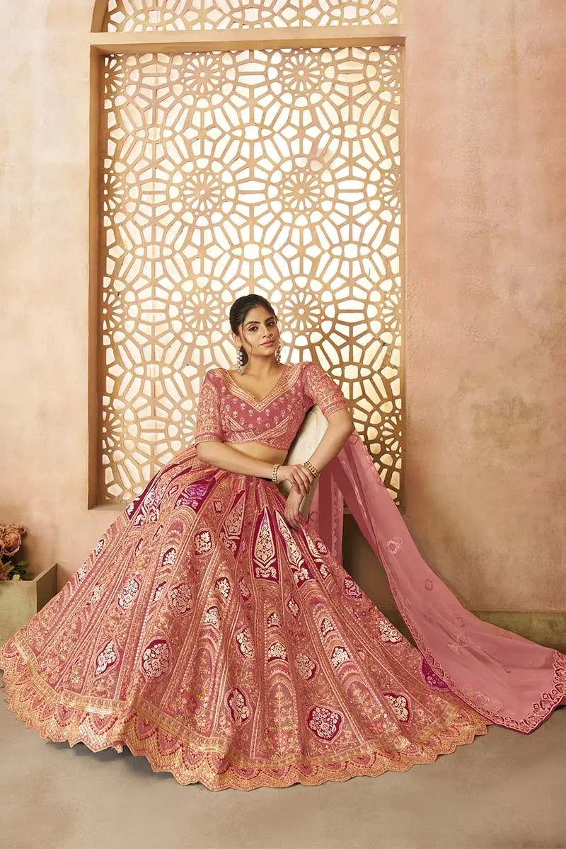 Pink Banarasi Aari Work Lehenga with Dupatta KSR