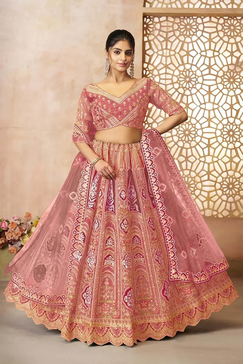 Pink Banarasi Aari Work Lehenga with Dupatta KSR