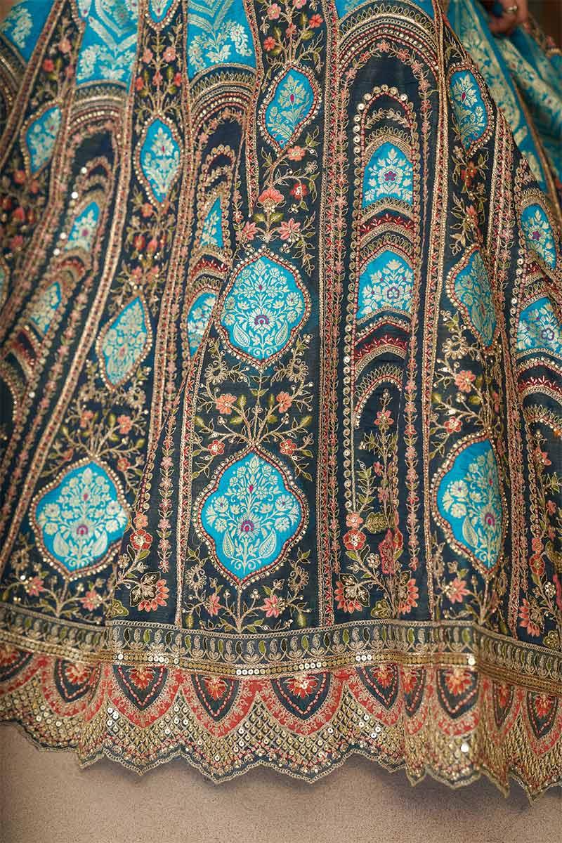 Blue Banarasi Lehenga Aari Work Lehenga with Dupatta