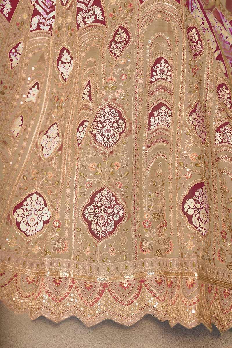 Chicken Lehenga Champagne Banarasi Aari Work Lehenga with Dupatta