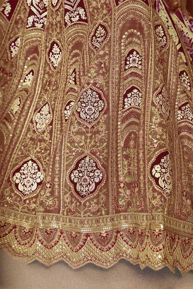 Coffee Lehenga Banarasi Aari Work Lehenga with Dupatta