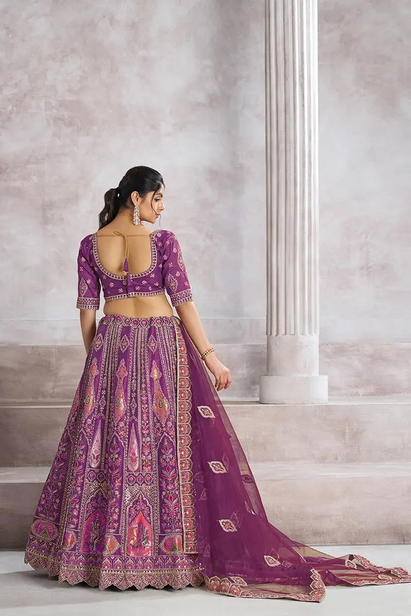 Banarasi Lehenga in Purple Aari and Sequins Work Lehenga with Dupatta for Brides