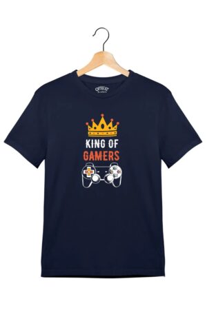 "King of Gamers" - Juniors Unisex T-Shirt – Premium Round Neck - Navy Blue - 100% Cotton Offbeat