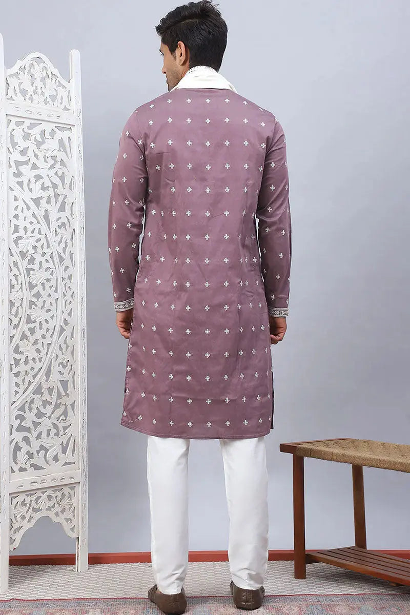 Magenta Cotton Silk Sequins Embroidered Kurta Pajama Dupatta Set - Traditional Wear