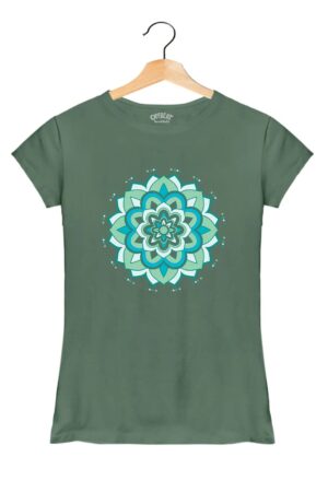 Mandala Yoga - Women’s T-Shirt – Premium Round Neck - Basil Green - 100% Cotton Offbeat