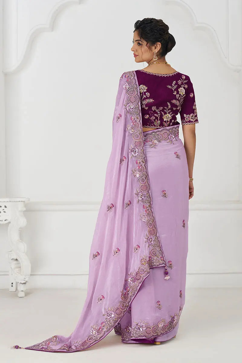 Mauve Color Saree in Zari & Sequin Work on Luxurious Fendi Fabric