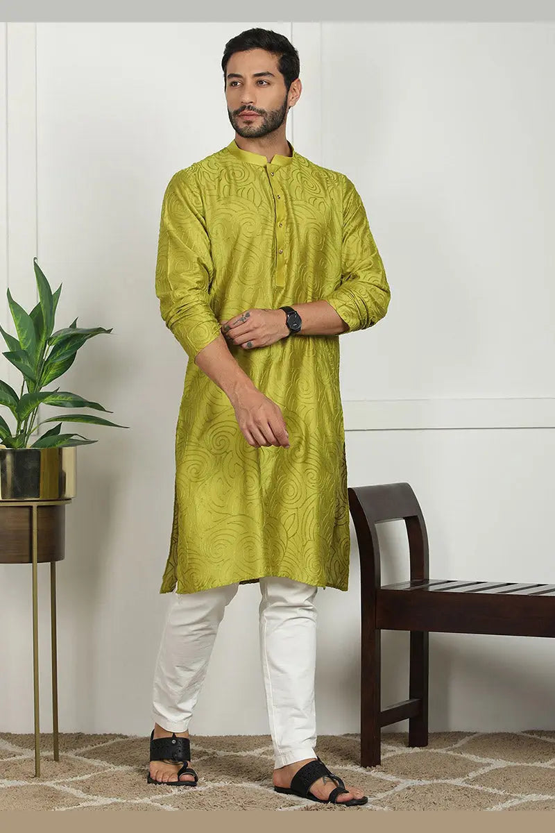 Mehendi Green Jacquard Kurta for Men – Festive & Formal Wear