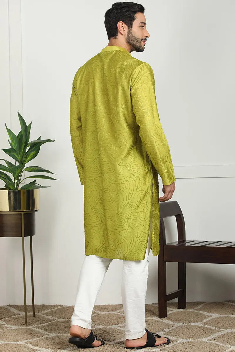 Mehendi Green Jacquard Kurta for Men – Festive & Formal Wear
