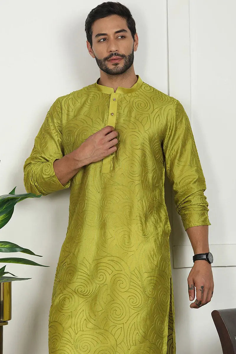 Mehendi Green Jacquard Kurta for Men – Festive & Formal Wear