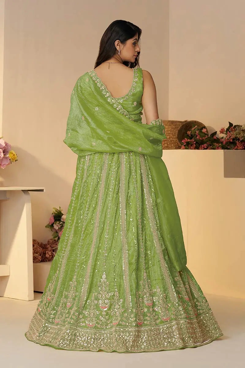 Mehendi Lehenga for Brides – Indian Lehenga with Sequins & Cut Dana Work