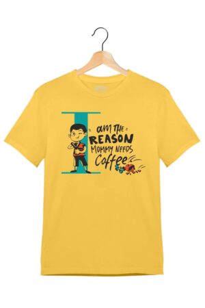 "Mommy Needs Coffee" - Juniors Unisex T-Shirt – Premium Round Neck - Lemon Yellow - 100% Cotton Offbeat