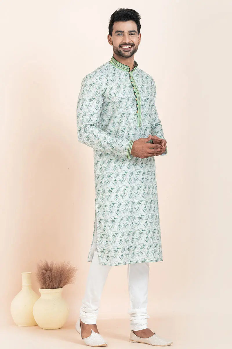 Stylish Multi-Color Cotton Kurta Pajama Set for Men | White Banarasi Silk Churidar