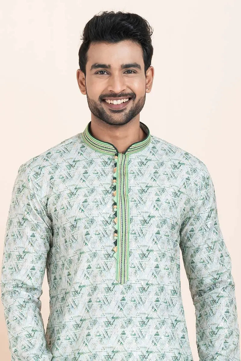 Stylish Multi-Color Cotton Kurta Pajama Set for Men | White Banarasi Silk Churidar