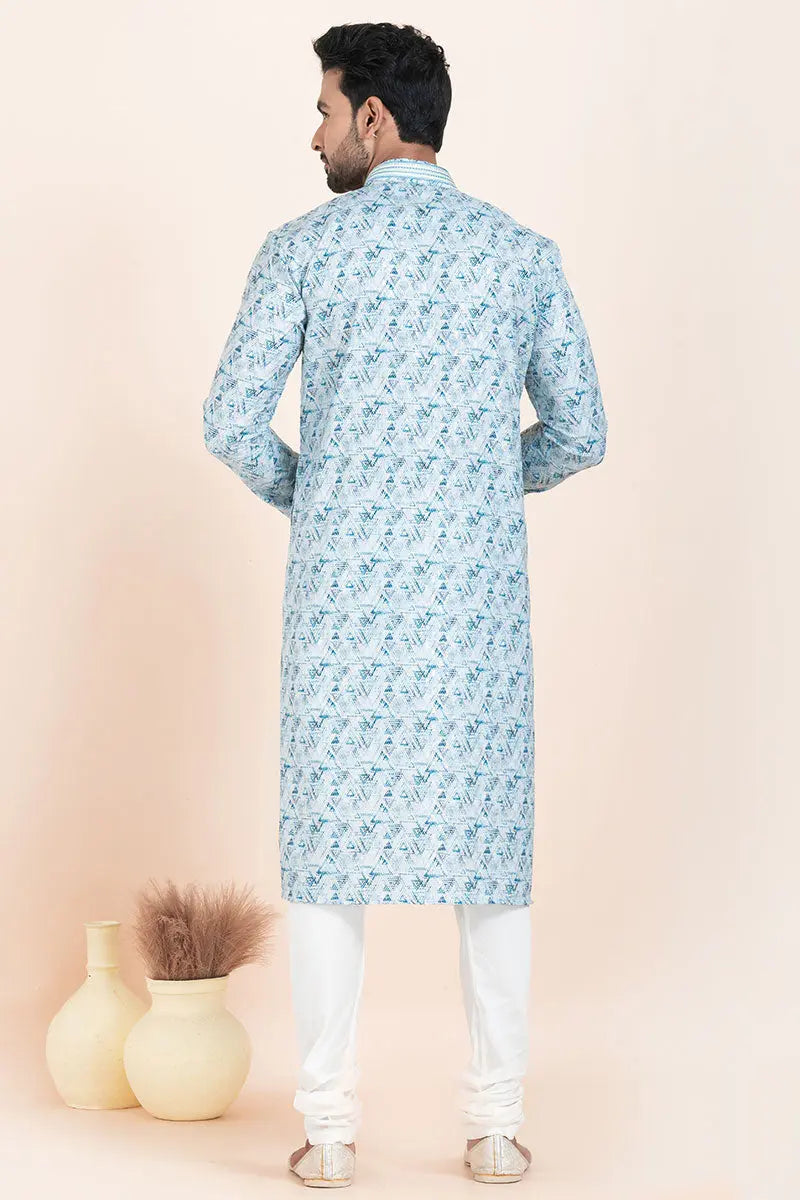 Elegant Cotton Printed Kurta Pajama Set for Men – Banarasi Silk Churidar