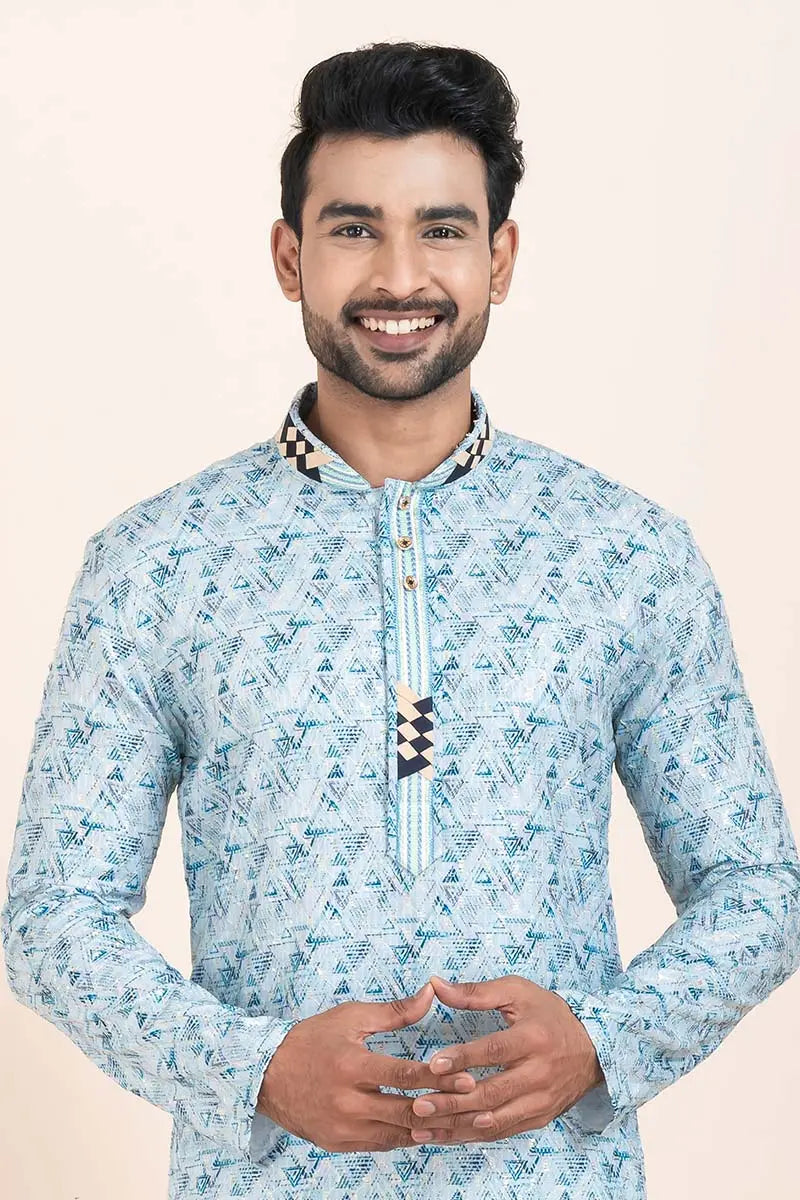 Elegant Cotton Printed Kurta Pajama Set for Men – Banarasi Silk Churidar