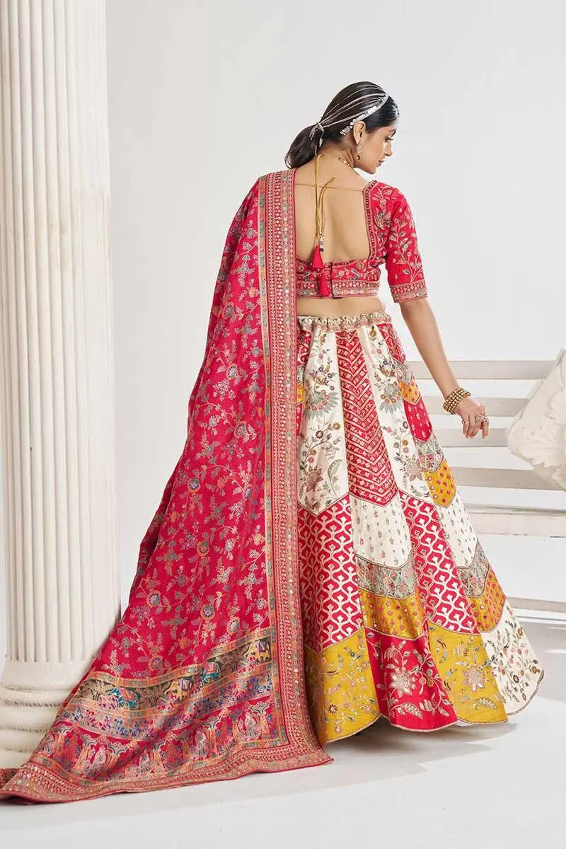 Banarasi Lehenga Multicolour Mosaic Bridal Lehenga with Scallop Detailing in Silk